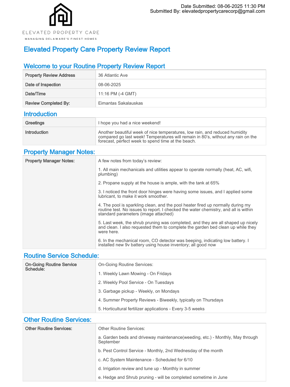Sample Property Review Report Page 1